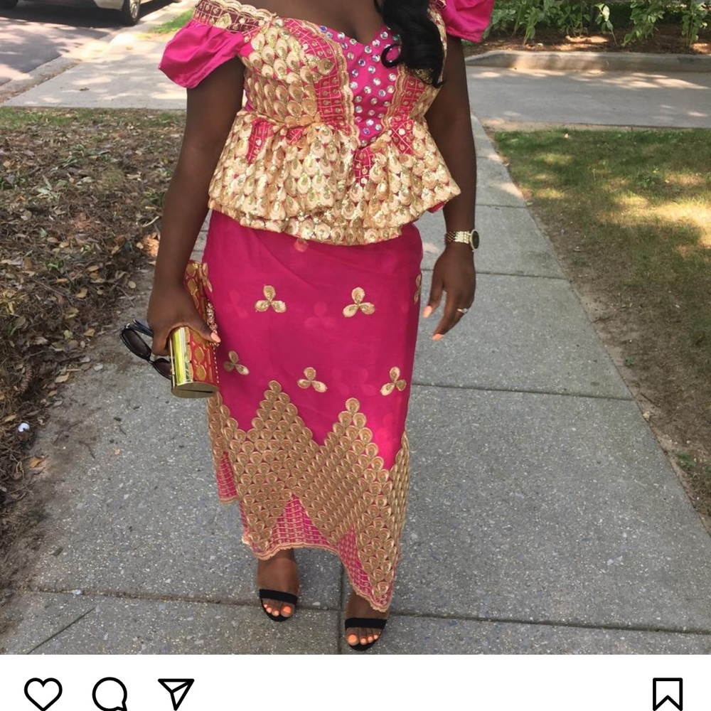 African lace 2 piece suit (hot  pink)
